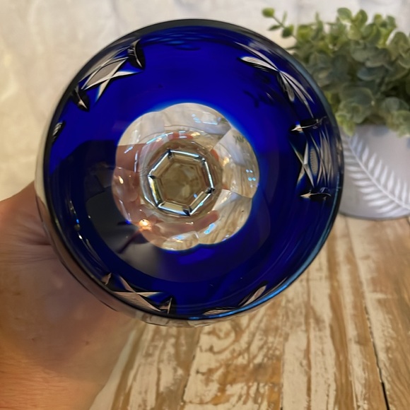 Bohemian Crystal German Vineyard Cobalt Blue Wine Glass Antique - Picture 4 of 6